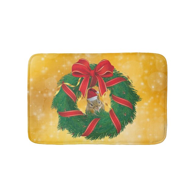 Cute Chipmunk Christmas Wreath Bathroom Mat (Front)