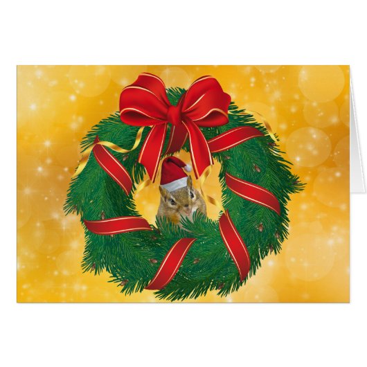Cute Chipmunk Christmas Wreath Cards (Front Horizontal)