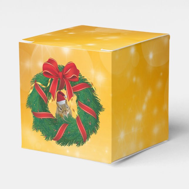 Cute Chipmunk Christmas Wreath Favor Boxes (Front Side)