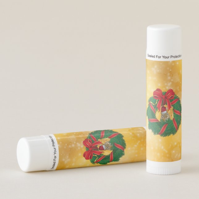Cute Chipmunk Christmas Wreath Lip Balm (Front)