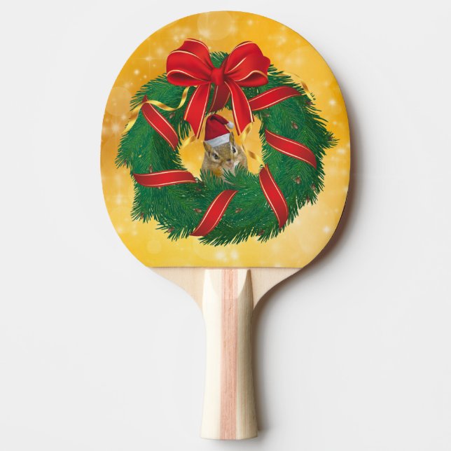 Cute Chipmunk Christmas Wreath Ping-Pong Paddle (Front)