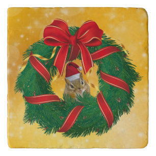 Cute Chipmunk Christmas Wreath Trivet