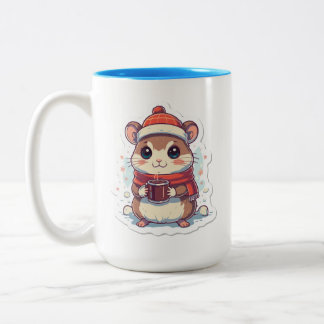 Cute Chipmunk dressed for winter with a hot mug