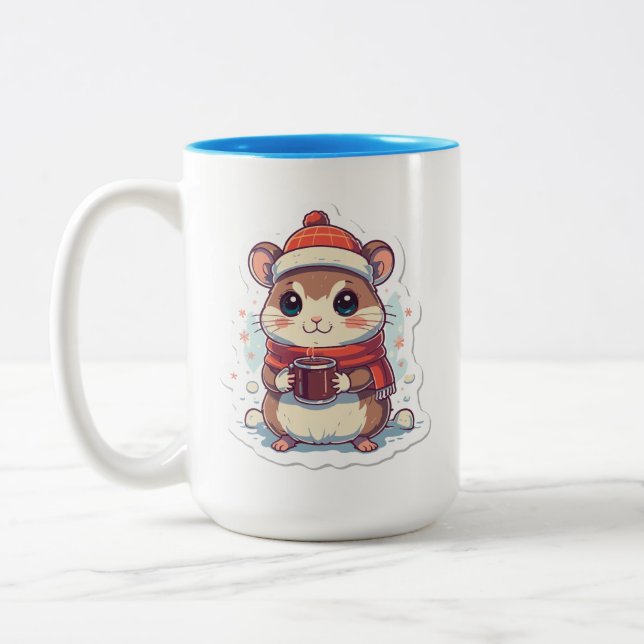 Cute Chipmunk dressed for winter with a hot mug (Left)