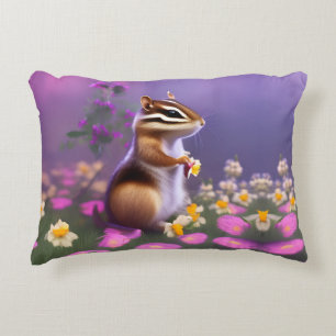 Cute Chipmunk in Flowers Accent Pillow