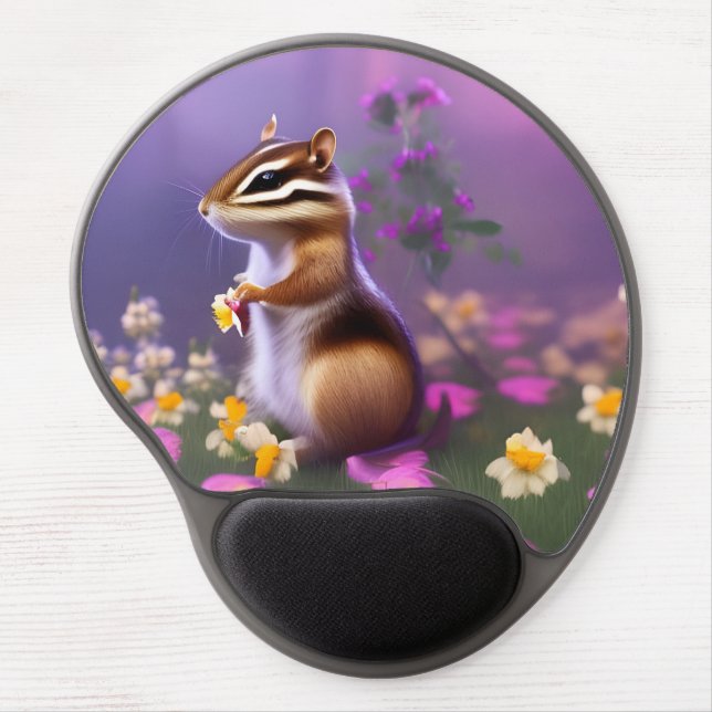 Cute Chipmunk in Flowers  Gel Mouse Pad (Front)