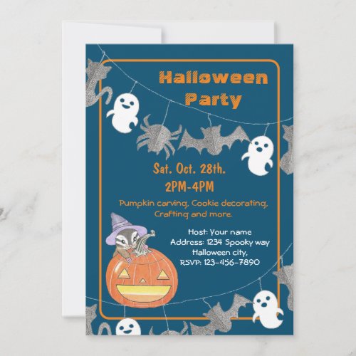 Cute Chipmunk Kids Halloween Party Invitation 