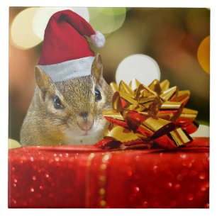 Cute Chipmunk Merry Christmas Ceramic Tile