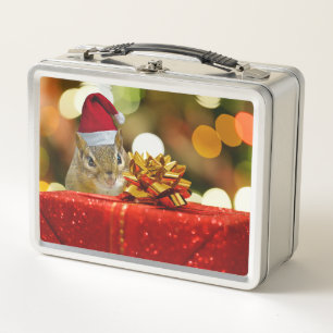 Cute Chipmunk Merry Christmas Metal Lunch Box