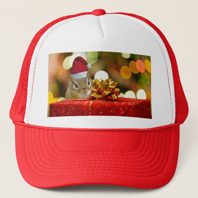 Cute Chipmunk Merry Christmas Trucker Hat (Front)