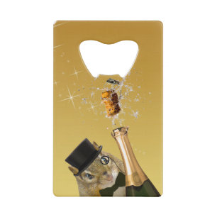 Cute Chipmunk New Year’s Eve Party Credit Card Bottle Opener