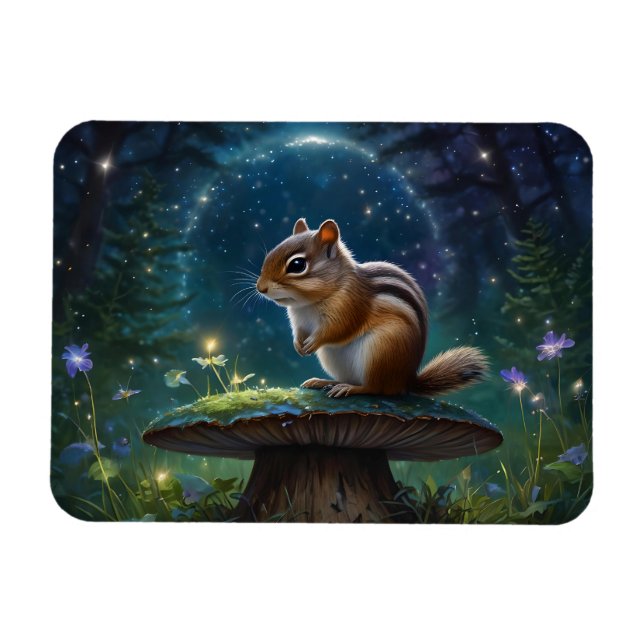 Cute Chipmunk on Mushroom in Magical Garden Magnet (Horizontal)