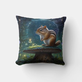 Cute Chipmunk on Mushroom in Moonlight
