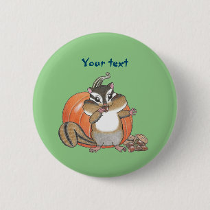 Cute Chipmunk Pumpkin Nuts Button