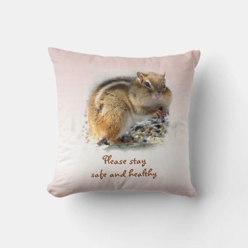 Cute Chipmunk Says Stay Safe and Healthy Pillow