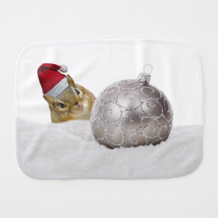 Cute Chipmunk Silver and Snow Christmas Holiday Burp Cloth