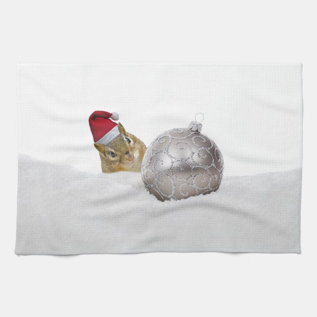 Cute Chipmunk Silver and Snow Christmas Holiday Towel (Horizontal)