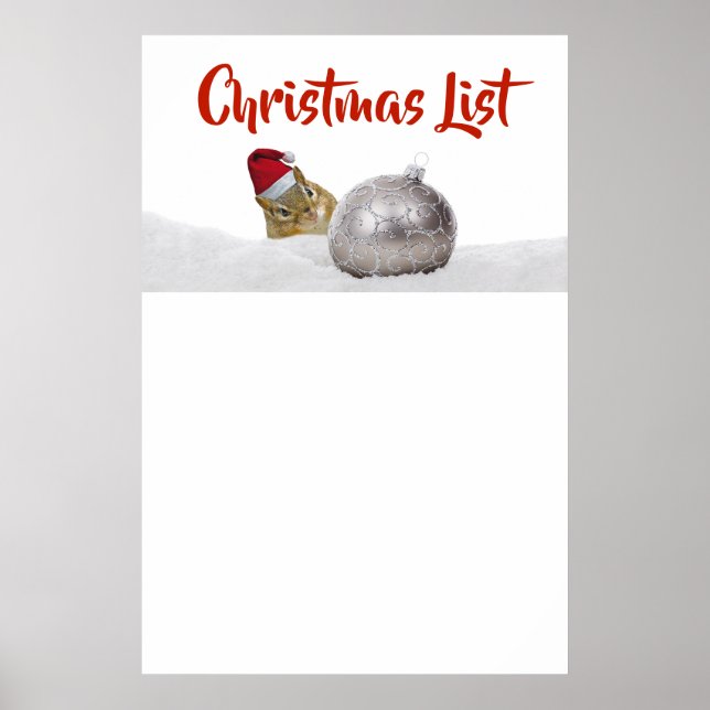 Cute Chipmunk Silver and Snow Christmas List Poster (Front)
