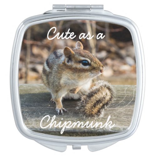 Cute Chipmunk Sitting on Wooden Rail in Forest Mirror For Makeup