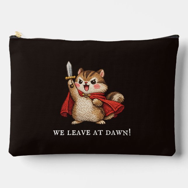 Cute Chipmunk Warrior Leave at Dawn Funny Medieval Accessory Pouch (Front)