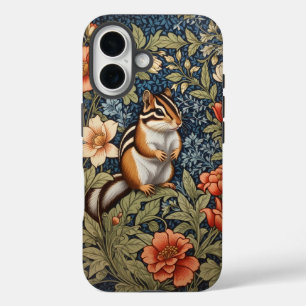 Cute Chipmunk William Morris Inspired Floral iPhone 16 Case