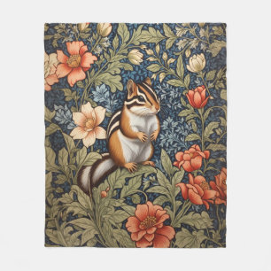 Cute Chipmunk William Morris Inspired Floral Fleece Blanket