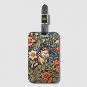 Cute Chipmunk William Morris Inspired Floral Luggage Tag