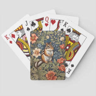 Cute Chipmunk William Morris Inspired Floral Poker Cards