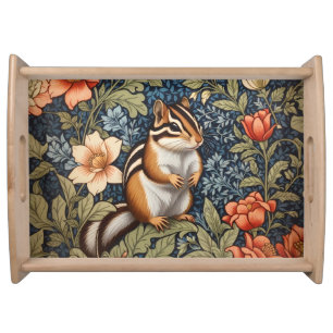 Cute Chipmunk William Morris Inspired Floral Serving Tray