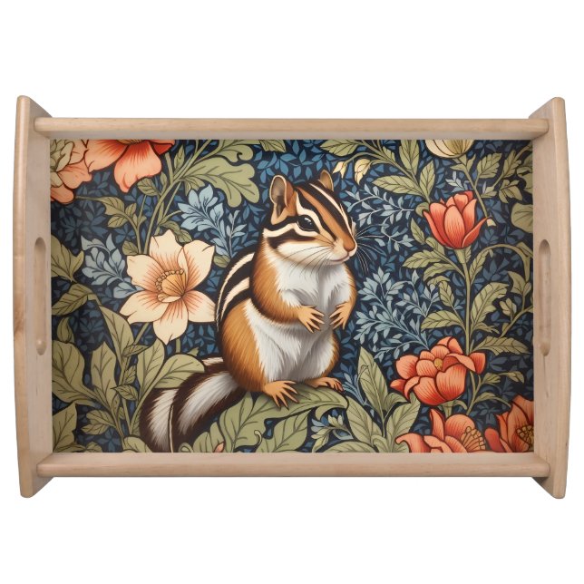 Cute Chipmunk William Morris Inspired Floral Serving Tray (Front)