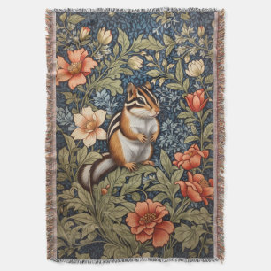 Cute Chipmunk William Morris Inspired Floral Throw Blanket