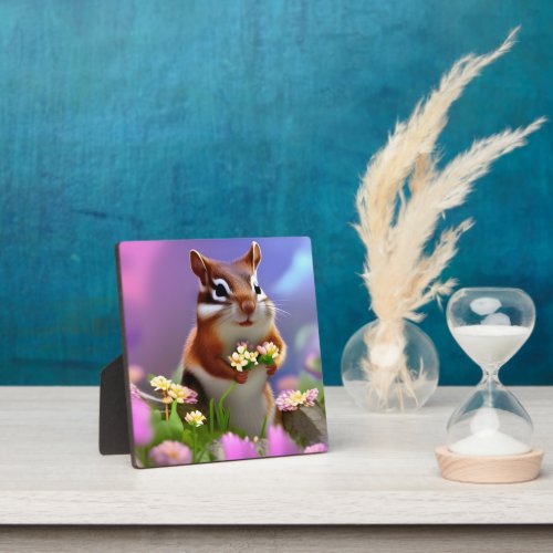 Cute Chipmunk with Flowers  Plaque
