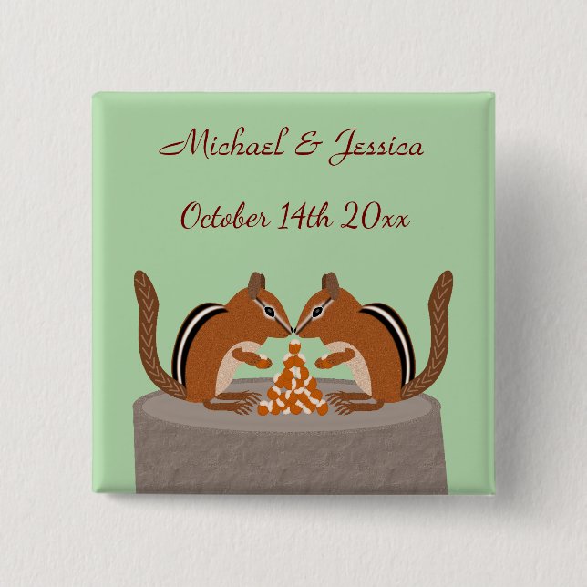 Cute Chipmunks Fall Wedding Custom Button (Front)