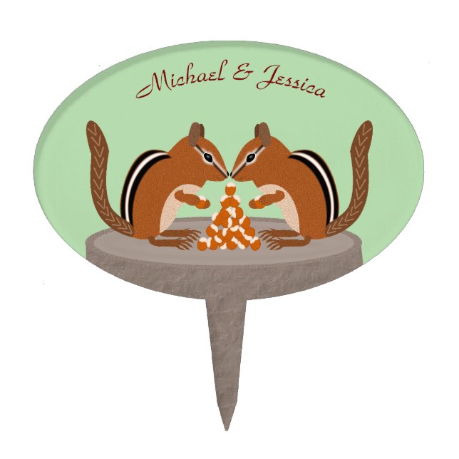 Cute Chipmunks Fall Wedding Custom Cake Topper (Front)