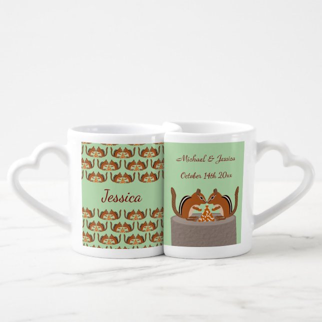 Cute Chipmunks Fall Wedding Custom Coffee Mug Set (Front Nesting)
