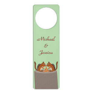 Cute Chipmunks Fall Wedding Custom Door Hanger