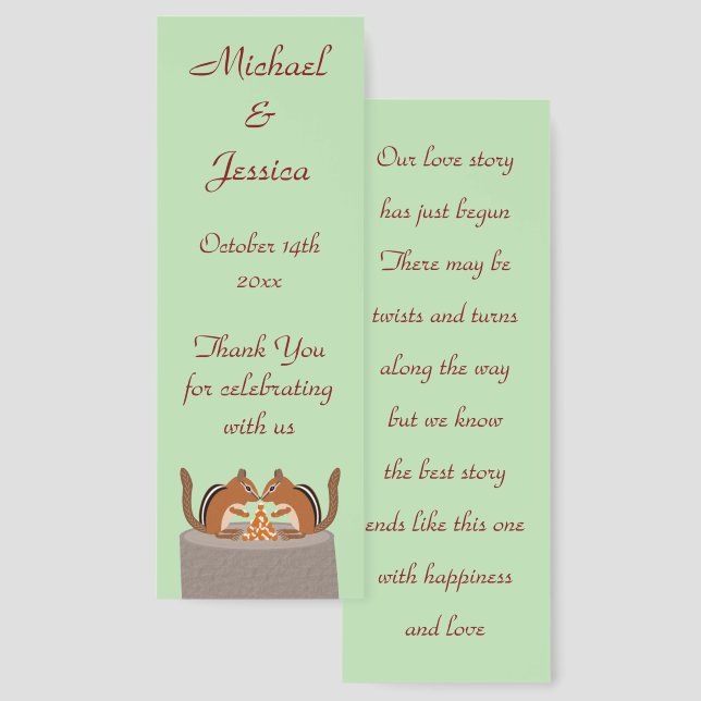 Cute Chipmunks Fall Wedding Custom Favor Bookmarks (Front & Back)