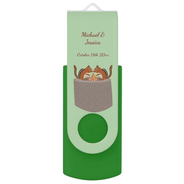 Cute Chipmunks Fall Wedding Custom Flash Drive (Front Vertical)
