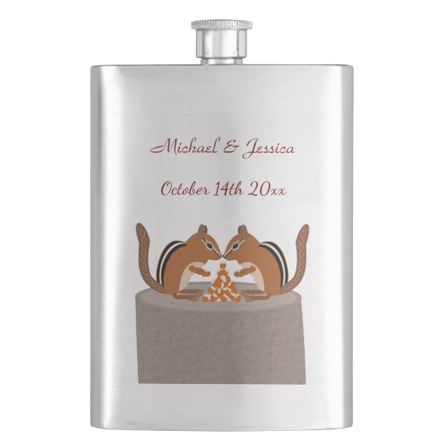Cute Chipmunks Fall Wedding Custom Flask (Front)