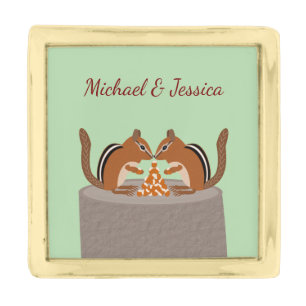 Cute Chipmunks Fall Wedding Custom Gold Finish Lapel Pin