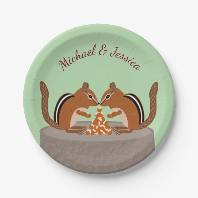 Cute Chipmunks Fall Wedding Custom Paper Plates (Front)