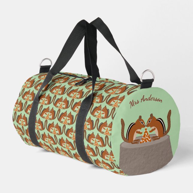 Cute Chipmunks Fall Wedding Custom Patterned Duffle Bag (Left Corner)