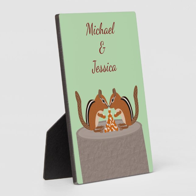 Cute Chipmunks Fall Wedding Custom Plaque (Side)