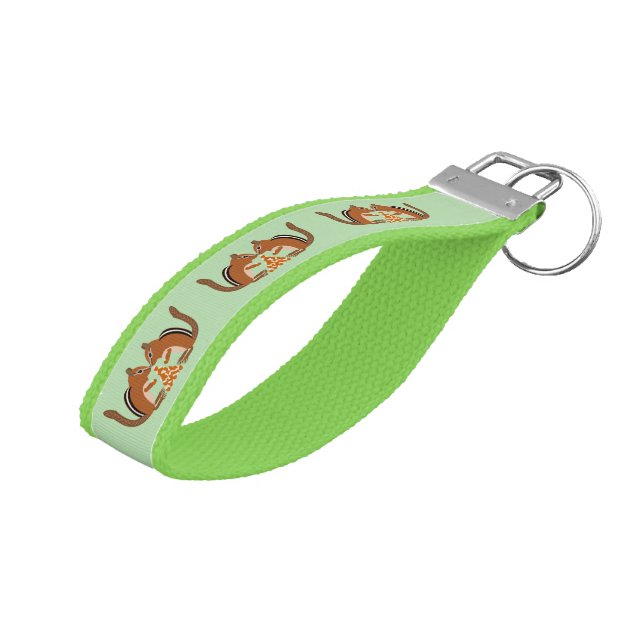 Cute Chipmunks Fall Wedding Patterned Wrist Keychain (Angled Up)
