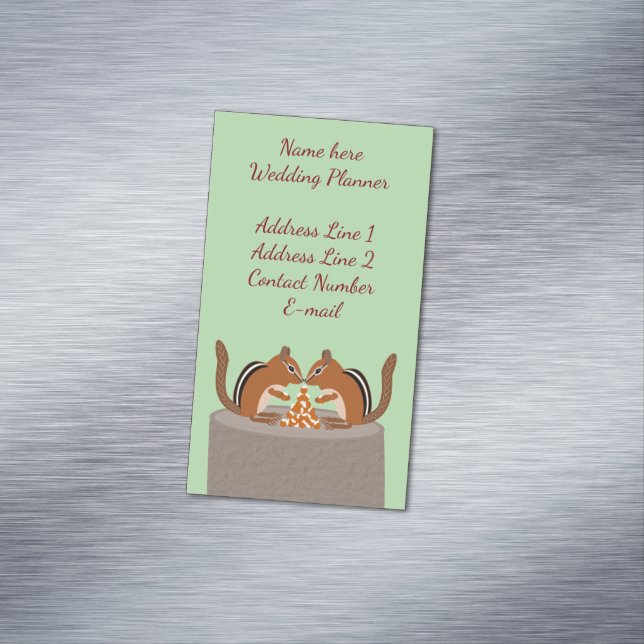 Cute Chipmunks Fall Wedding Planner Custom Business Card Magnet (In Situ)