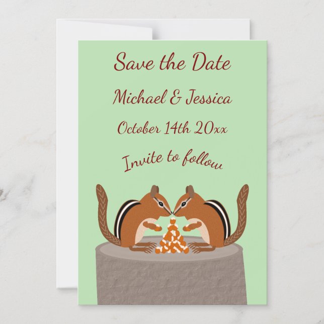 Cute Chipmunks Fall Wedding Save the Date Magnetic Invitation (Front)