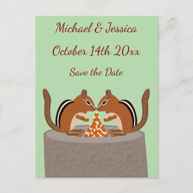 Cute Chipmunks Fall Wedding Save the Date Postcard (Front)