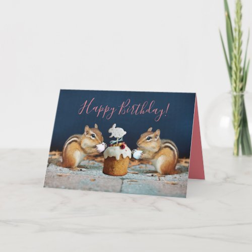 Cute Chipmunks Sharing Birthday Cake and Coffee Card