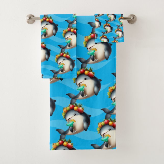 Cute Chiquita Vaquita Enjoying a Virgin Margarita Bath Towel Set (Insitu)