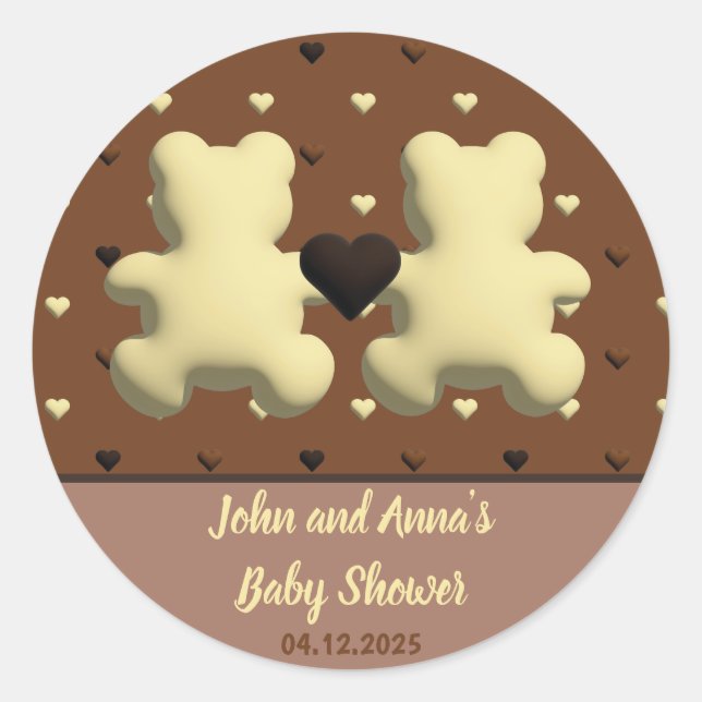 Cute chocolate bear Baby shower stickers (Front)